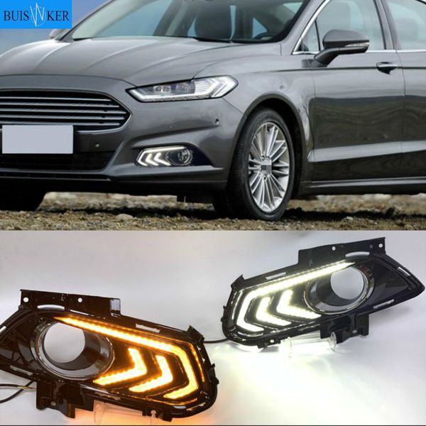 

2pcs led drl daytime running light 3 colors in one light for mondeo fusion 2013 2014 2020 2020 with fog lamp hole