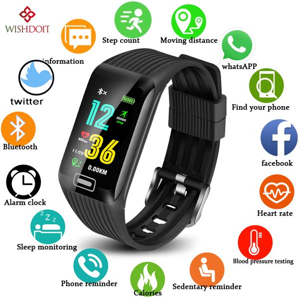 

wishdoit 2019 new sports watch blood pressure heart rate sport activity tracker smart watch mens women waterproof clock smart, Slivery;brown