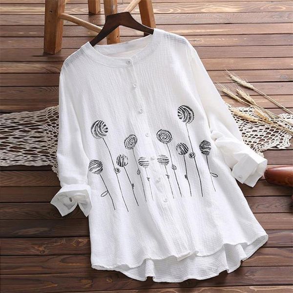 

big size 5xl autumn white blouse shirt female full sleeve casual shirt print elegant round collar office lady sj287x