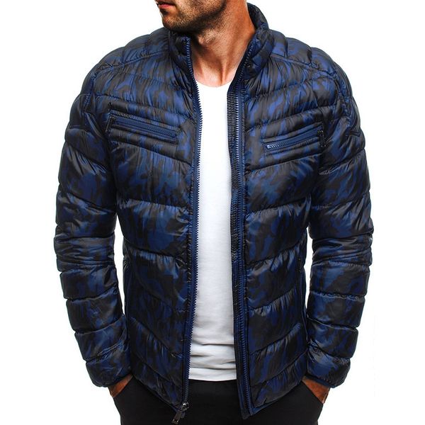 

heflashor 2019 winter ultralight mens camouflage zipper cotton down jackets lightweight overcoats casual coats male plus size, Black