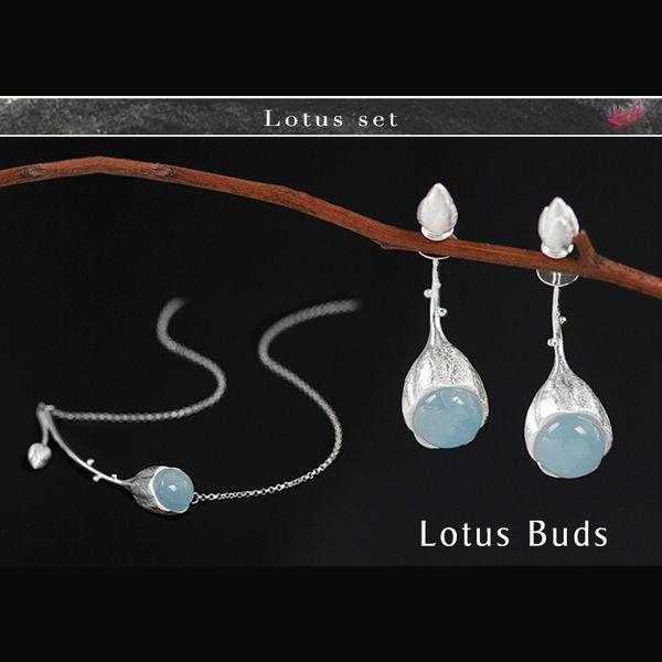 

lotus fun real 925 sterling silver creative handmade fine jewelry elegant lotus buds jewelry set, Black
