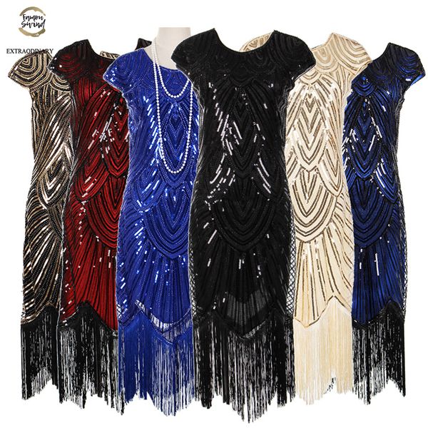 

для женщин 1920-х годов в стиле ретро хлопушки великий гэтсби платье партии v шеи втулки пришивания fringe midi платья аксессуары art deco e, Black;gray