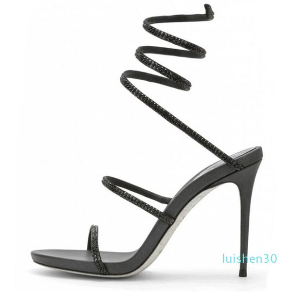 

crystal 2020 shoes high-heeled bandage woman fine bring snakelike wrap rhinestone cold boot toe l30, Black