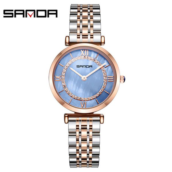 

sanda quartz watches women's watches waterproof female sports wrist watch clock with rhinestones christmas woman watch, Slivery;brown
