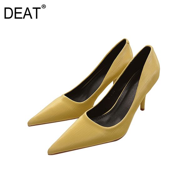 

deat] 2020 sharp toe shallow simple temperament pu leather single high heels shoes women new spring autumn fashion tide 10f762, Black