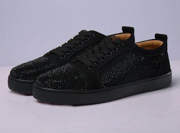 

red bottom low cut spikes flats designer shoes for men women leather suedue red bottoms sneakers designer shoes 35-46 with boxl11, Black
