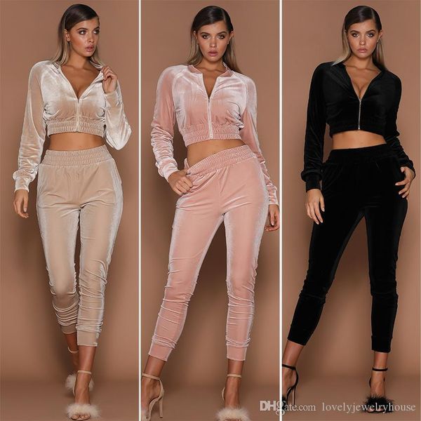 

2018081122 two piece set women tracksuit hoodies sweatshirt & pants high waist sets workout wear fashion long sleeve zipper suits, Black