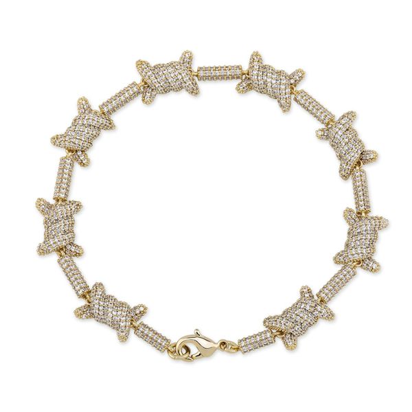 

luxury zircon bracelets for men women rappers jewelry street fashion punk 18k gold plated copper thorns hip hop cuban chain bracelets, Black