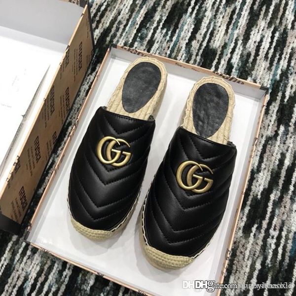 

2019 new sandals women sandals espadrilles platform sandals women shoes ladies flat flip flops with box, Black