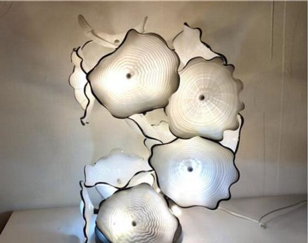 

Lotus Table Top Art Murano Glass Plates Folded Shape Circled Pattern Floor Plates Lamp Decor in White Color for Fireplace Art Decor