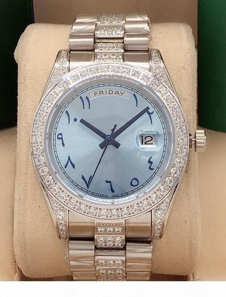 

2020, 41mm diamond ring stainless steel watch sapphire mirror date week men and women automatic mechanical watches, Slivery;brown