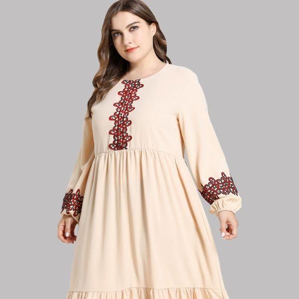 

ethnic clothing plus size applique loose maxi dress long sleeves women spring summer casual modest abaya muslim ladies turkey elegant, Red