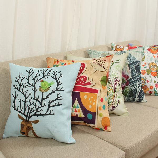 

vogue modern grid owl elk pillow case cushion cover pillowcase cover square linen cotton soft pillowslip beddng sets 100g
