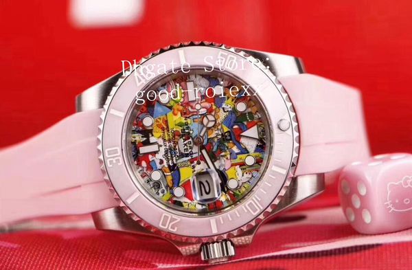 

40mm watch mens automatic 2813 blaken men pink ceramic bezel color dial dive sapphire rubber ladies original clasp oysterflex watches, Slivery;brown