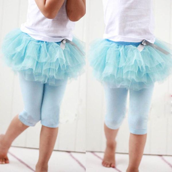 

oeak infant baby girls culottes leggings gauze knee-length pants bowknot tutu skirts girls leggings pants trousers, Blue