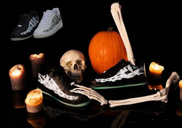 

2019 designer men shoes 1x forces halloween 1 air low white skeletons halloween' day skateboard shoes mens running shoes chaussures eur