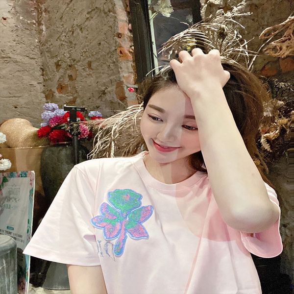 

20 jewelry shirt summer flower embroidery short-sleeved casual lady ornaments pasted toothbrush embroidery base shirt t-shirt, White