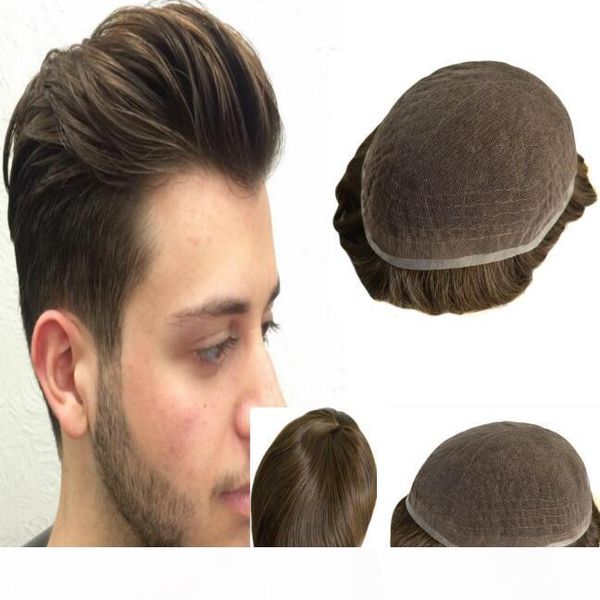 

4# color mens toupee full lace toupee human hair replacement for men unprocessed virgin mogolian human hair pieces, Black