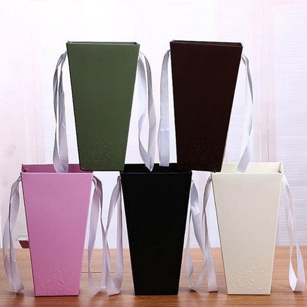 

1pcs kraft paper bag flower box waterproof handbag plastic rectangular hand carry flower arrangement bag