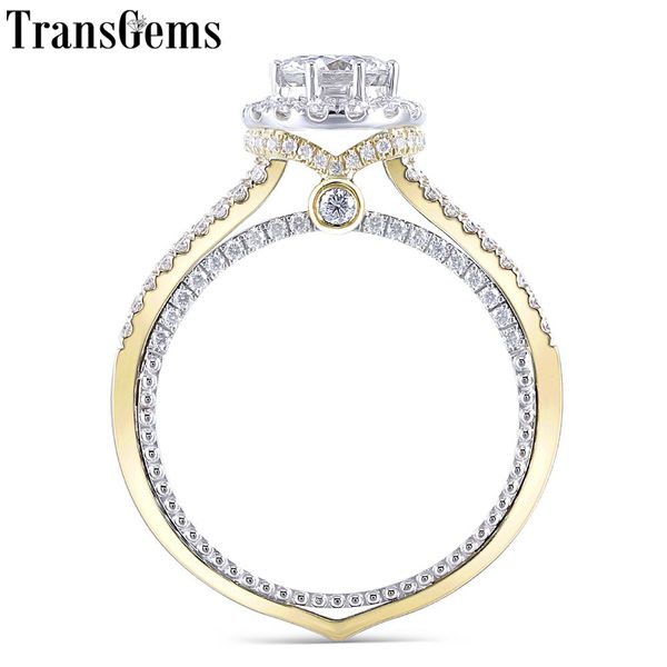 

transgems 14k white and yellow gold center 1ct 6.5mm f color moissantie halo engagement ring with moissantie accents for women y19061203, Slivery;golden