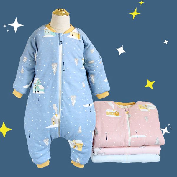 

long sleeve infant sleeping bag autumn and winter new style plus cotton baby removable sleeve pure cotton crawling clothes child