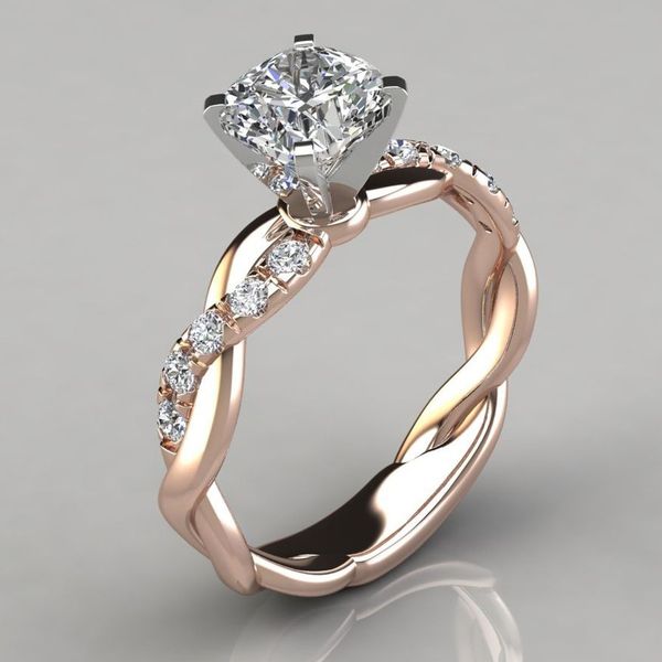 18K Rose Gold Vierkante Diamanten Ring Prinses Verlovingsringen Voor Vrouwen Bruiloft Sieraden Trouwringen Accessoire Maat 5-10