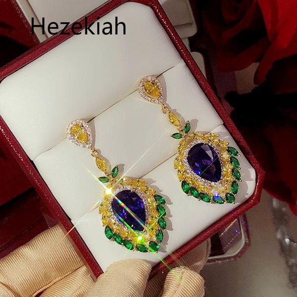 

hezekiah s925 silver earrings personality fashion women's purple zircon earrings dance party superior quality eardrop female, Golden