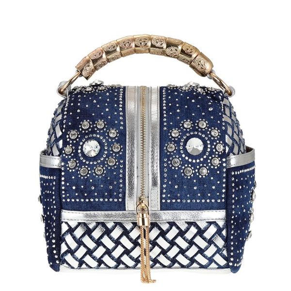 

2019 spring and summer new bag japanese and korean denim woven diamonds handbags tassels shoulders shoulder rhinestone trend