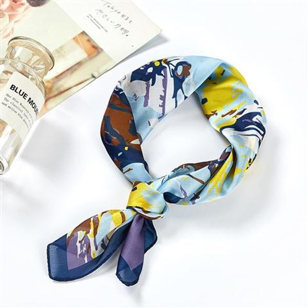 

2020 new scarf small square new 53 * 53 simulation silk printing scarf new silk satin small fresh scarf wholesale, Blue;gray