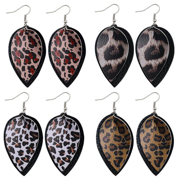 

ретро leopard кожа pu серьги листья форма мотаться крюк серьги многослойный лист кожа eardrop для женщин ювелирные изделия finding подарок, Silver