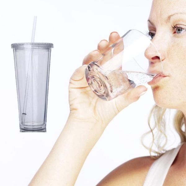 

650ml travel portable cup with straw sport plastic fruit juice water bottle sealed cup double layer plastic bicycle bottle