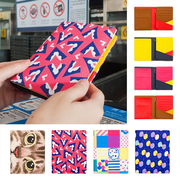 

fresh multi-functional passport holder cute cat multi-functional leather document bag wholesale, White