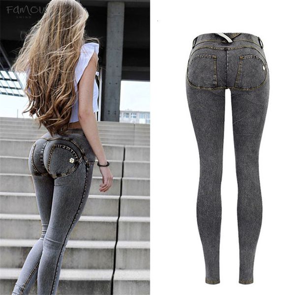 

Low Sexy Waist Push Up Hip Skinny Denim Pant For Women Boyfriend Twill Jean For Women Elastic Jeans Grey Jeans Plus Size