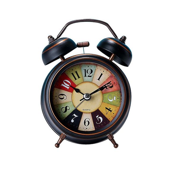 

european circular retro metal alarm clock night light student creative simple clock