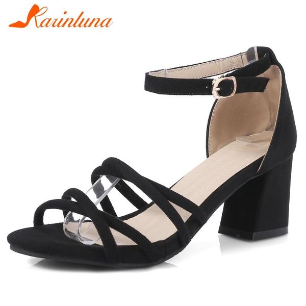 

karin new design 2020 plus size 48 high heels summer sandals woman shoes concise buckle strap shoes women sandals, Black