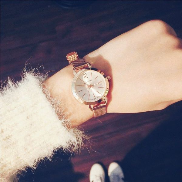 

fashion stainless steel mesh belt bracelet watch rose gold women watch luxury quartz wristwatch moda mujer 2019, Slivery;brown