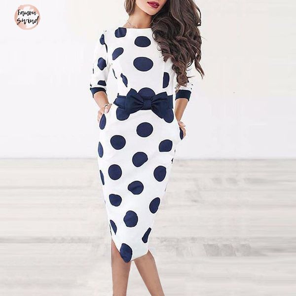 

2019 женщин платья партии полька dot vintage платье оболочка с длинным рукавом bowknot офис белых короткого лето bodycon, Black;gray