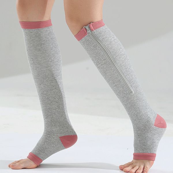 

socks & hosiery 2021 women zipper compression zip leg support knee sox open toe sock winter warm nylon 35cm solid standard, Black;white