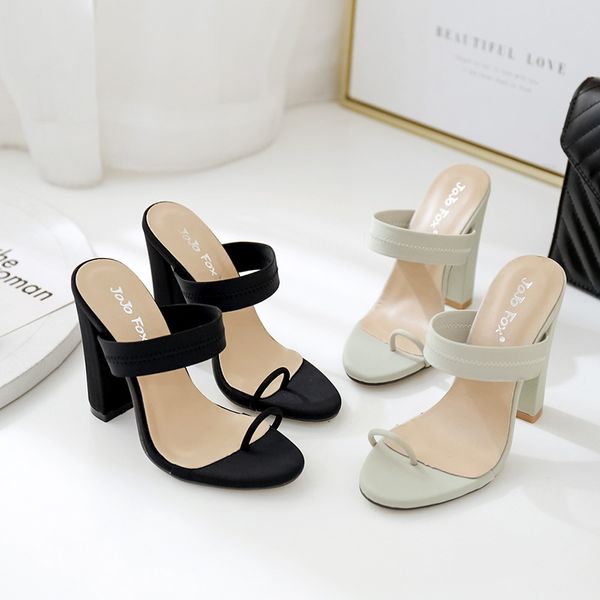 

shoes low slippers heels square heel slides slipers women rubber flip flops soft high block 2020 hawaiian rome pu fabric, Black