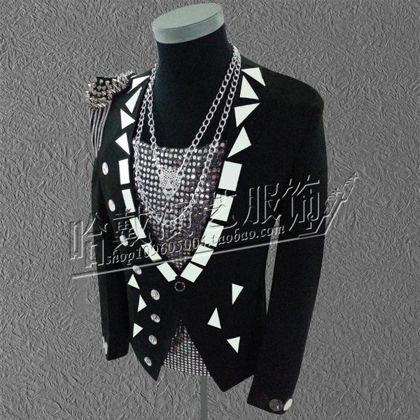 

2015 men blazer jacket outwear male clothes white black color for singer dancer performance groom dress show party christmas bar