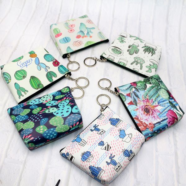 

12.5*2*9cm pu cactus coin purse wholesale blanks card holder coin wallet zipper change purse dom1061203, Red;black