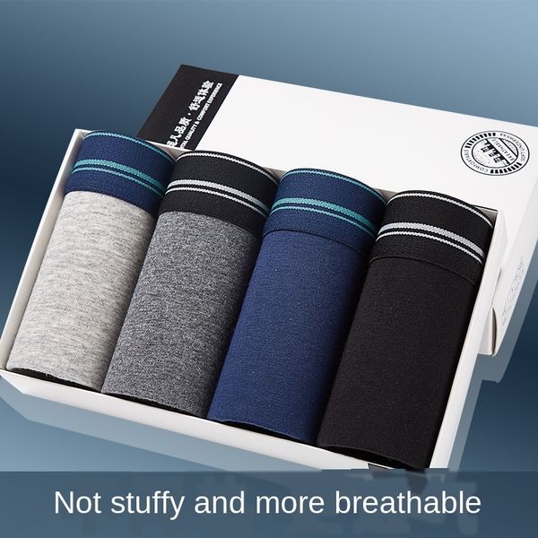 

men's middle waist men's boxer underpants pants 4 boxes comfortable breathable youth four-legged underpants, Black;white