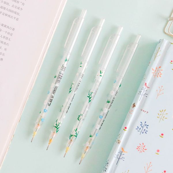 

5 pcs/lot pure and fresh student stationery press type automatic pencils 0.7mm transparent flower automatic pencils 0.5mm, Blue;orange