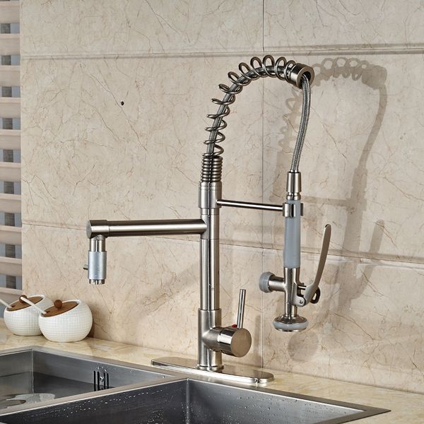 

kitchen faucet nickel brushed swivel spout mixer tap + 8'' hole cove plate