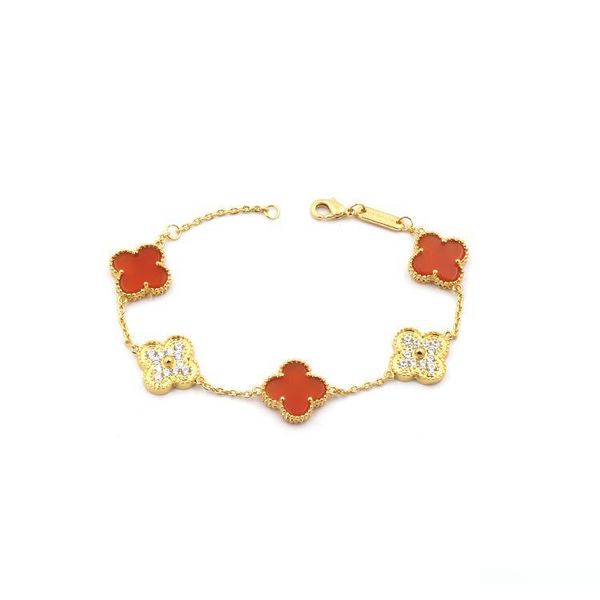 

2019 brass material brand name flower with five flower nature agate and diamond pendant bracelet for women wedding gift jewelry drop, Golden;silver