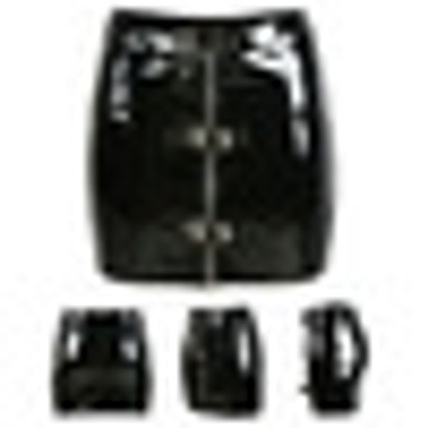 

ladies short skirt pvc buckle wet look gothic tight pencil bottoms clubwear, Black