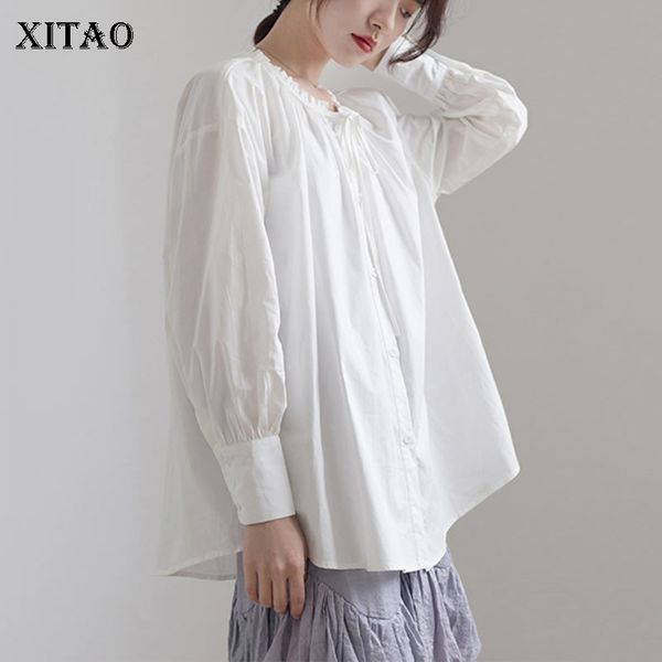 

xitao pleated drawstring blouse fashion new single breast bow 2020 spring full sleeve minority elegant style shirt dmy4283, White
