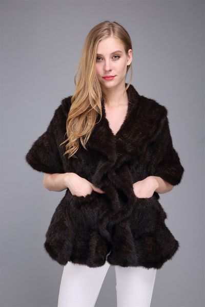 

леди женщина трикотажная реальная норки мыс платок с falbala, Black