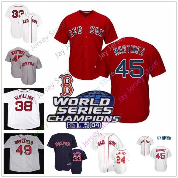 

Boston 2004 World Series Red Sox Jersey Schilling Martinez Tim Wakefield Jason Varitek Garciaparra Youkilis Johnny Damon Manny Ramirez Ortiz