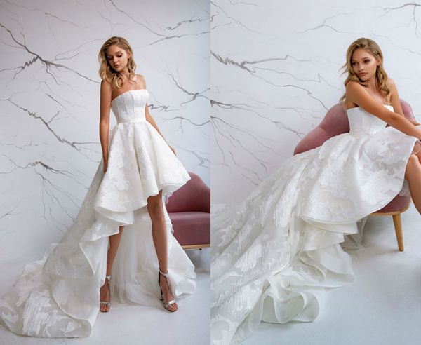 2020 Eva Lendel Hi Lo Brautkleid Spitze Kaskadierende Rüschen Plus Size Brautkleider Brautkleider